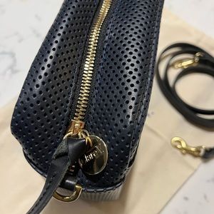 Clare V. navy perforated leather Midi Sac